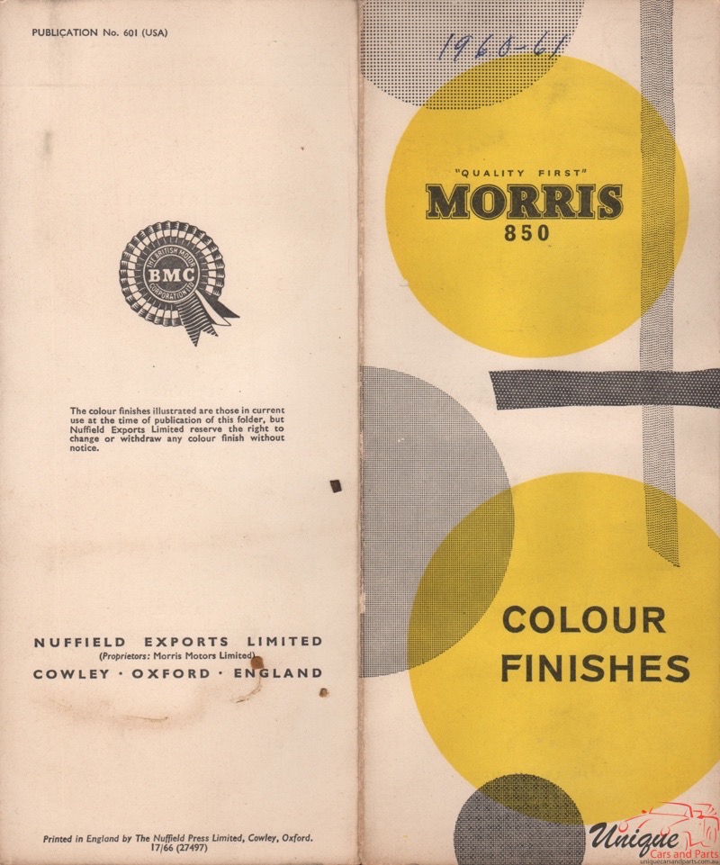 1960 Morris 850 Corporate Paint Charts 2